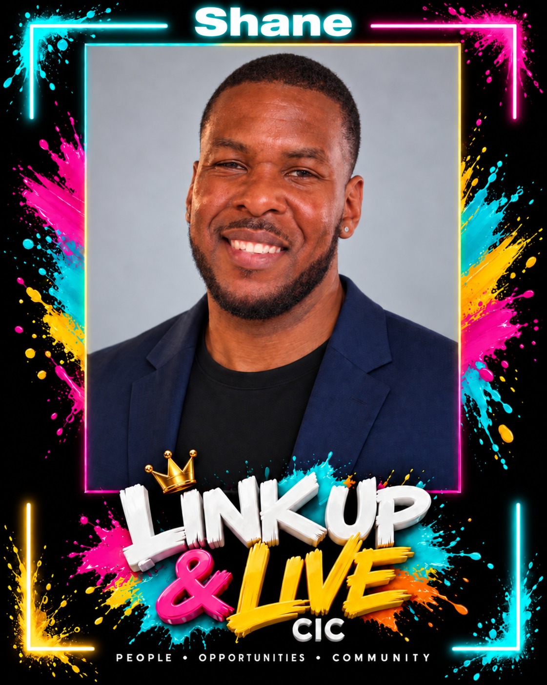 Shane, Founder and Director, in the Link Up & Live frame