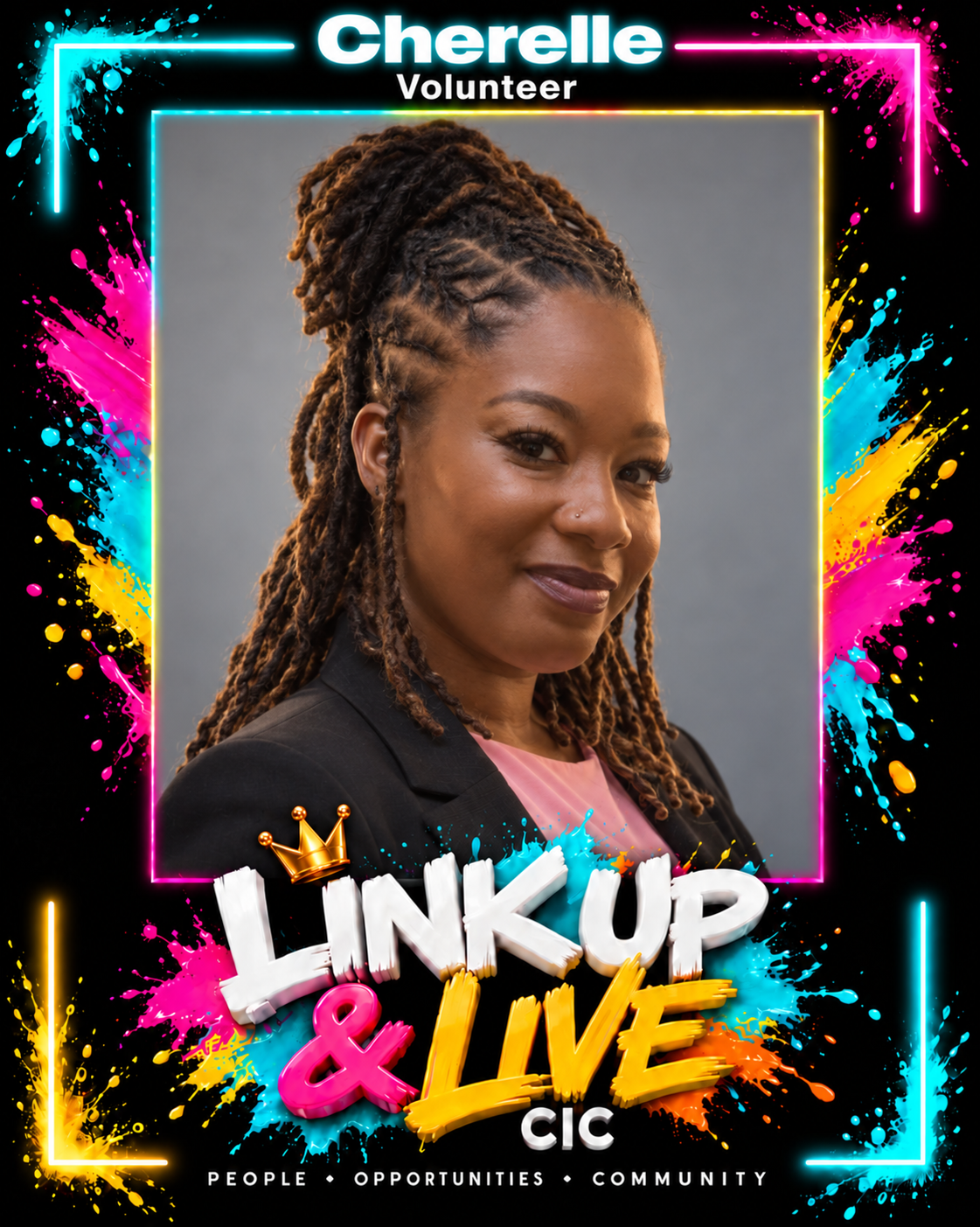 Cherelle, Volunteer, in the Link Up & Live frame